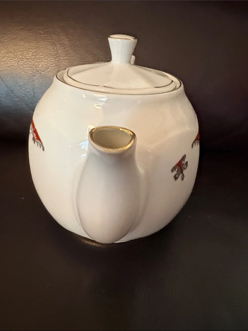 Golden China C. V. H. Classic White Porcelain Teapot with Pink Floral Accent